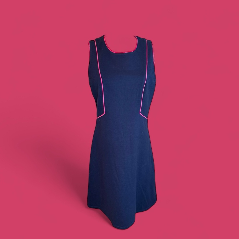 JB by Julie Brown NY size medium navy with pink trim‎ shift  midi dress